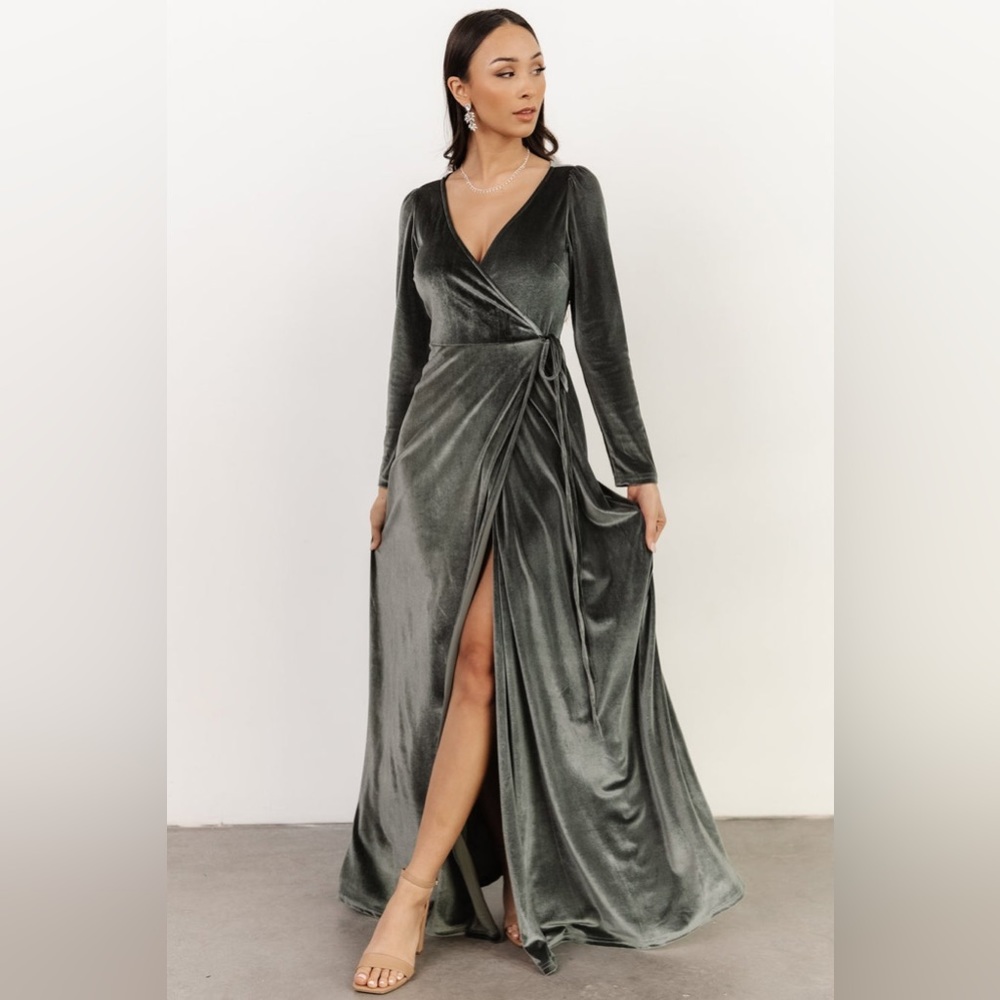 Baltic Born Esmerelda Velvet Wrap Maxi Dress Eucalyptus. New with tags.